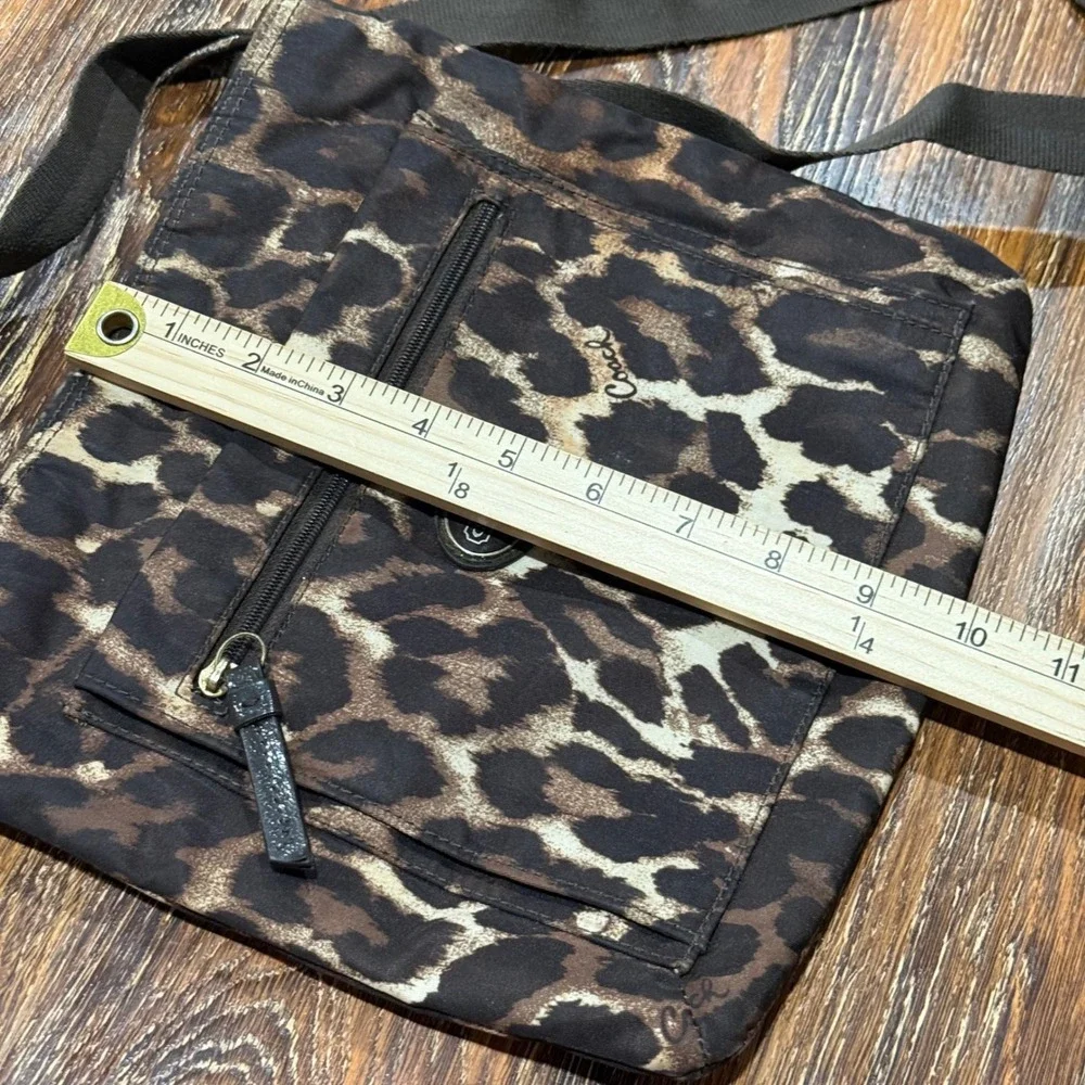 Coach Leopard Print Nylon Crossbody Messenger Bag Brown Tan F11428 Purse Bag